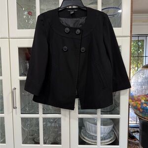 Tahari ASL Black Double-Breasted Cropped Pea Coat